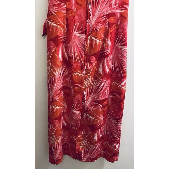 R K Originals Dress 10P Petites Red Pink Faux Wrap Tropical Floral Sleeveless - Picture 4 of 16